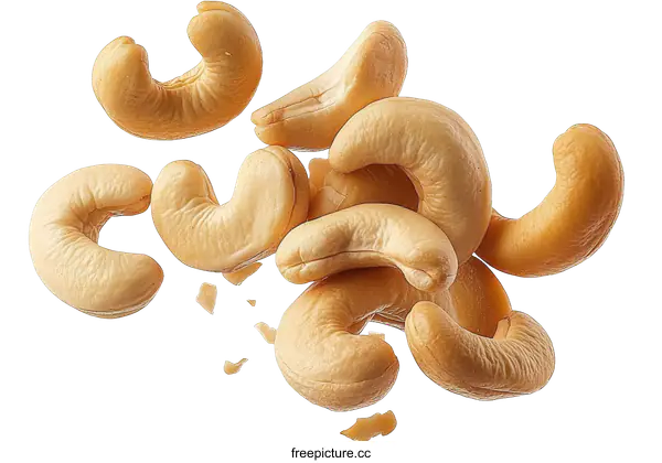 [Transparent Background PNG]Cashew Nuts in Motion against White Background