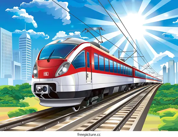 High Speed Train Traveling Through City