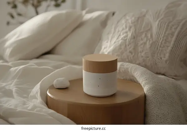 Minimalist Bedroom Decor with White Bedding and Wooden Nightstand