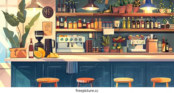 Modern Cafe Bar Interior Illustration
