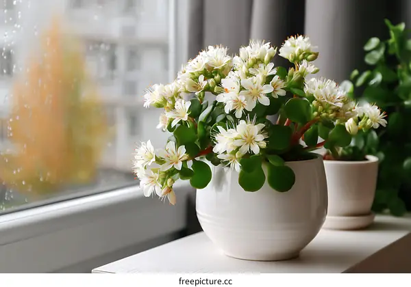 Windowsill Plant with White Flowers