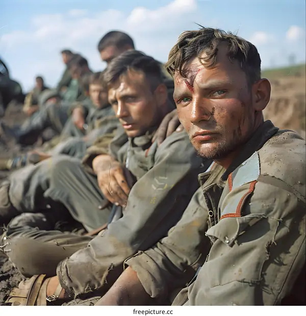 World War II Soldiers Resting in a Field