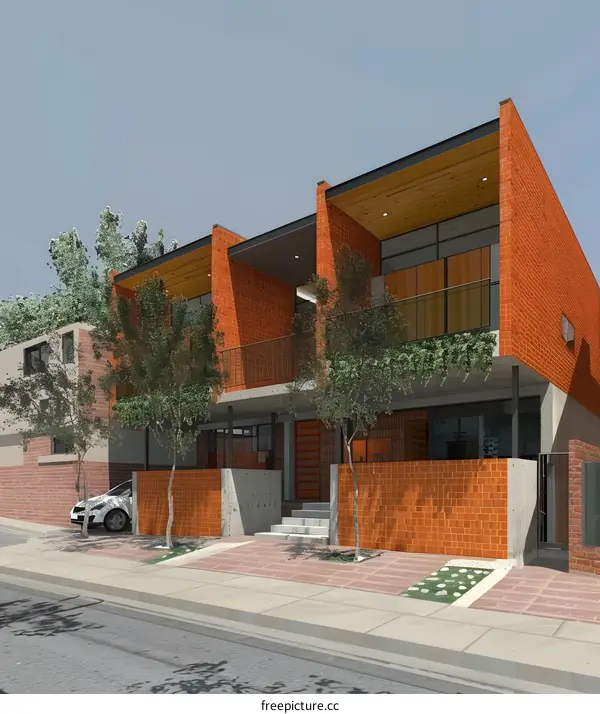 Modern Brick Building with a Wooden Roof