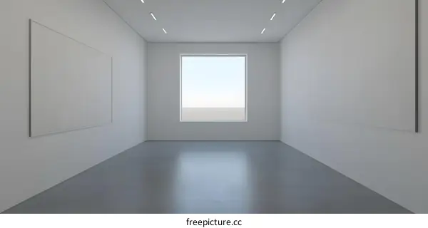 Empty Gallery Room with a Window Overlooking the Sea