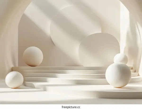 Minimalist Modern Abstract Interior Scene with Three Spheres