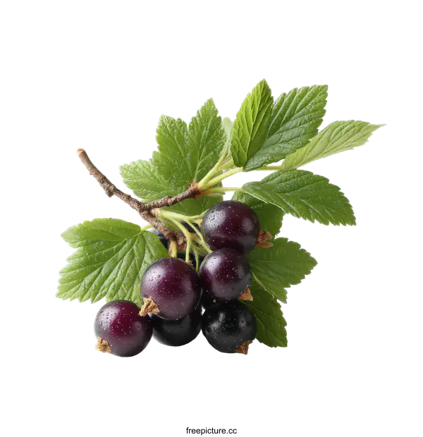 [Transparent Background PNG]Fresh Black Currants with Leaves on a Branch