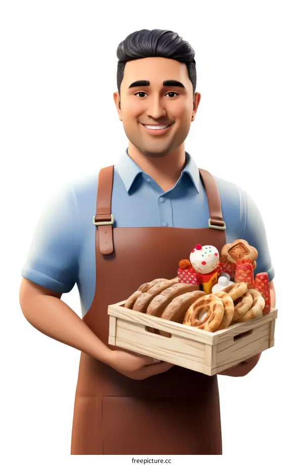 Smiling Middle Eastern Baker with Fresh Bread and Pastries