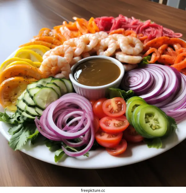 Colorful Shrimp Salad with Vegetables and Homemade Dressing