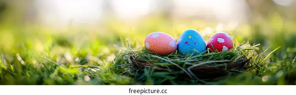 Easter Eggs Nest in Springtime Meadow
