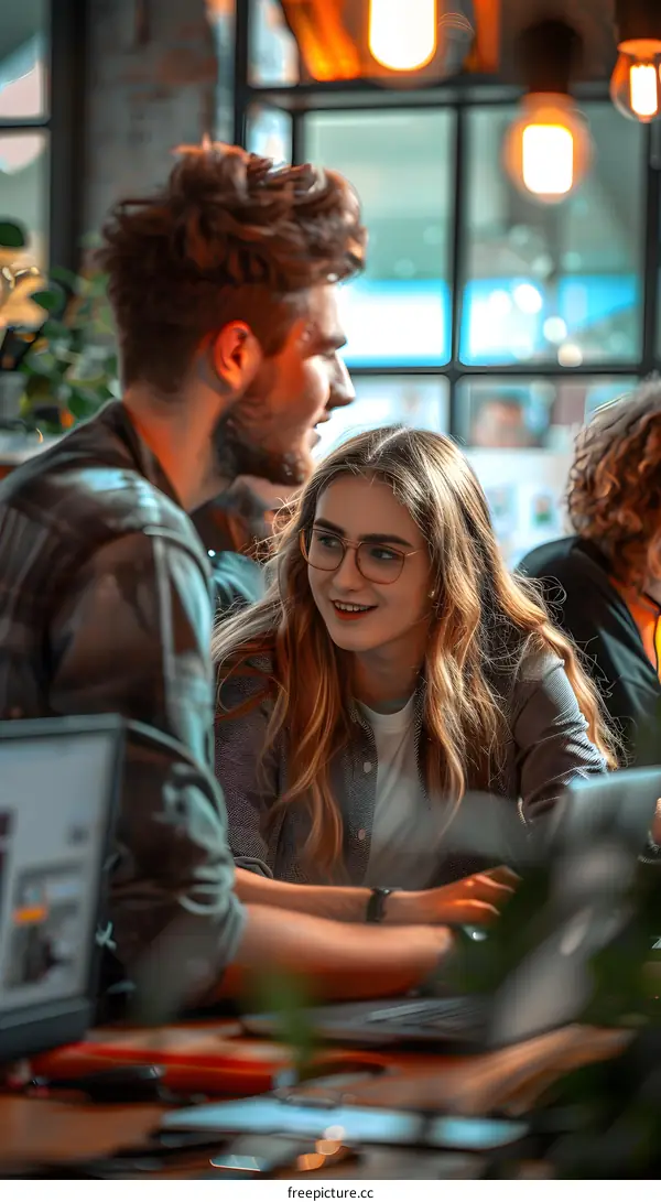 Two young people sitting in a cafe and talking