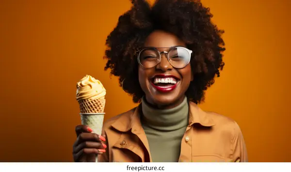portrait of a young woman eating ice cream
