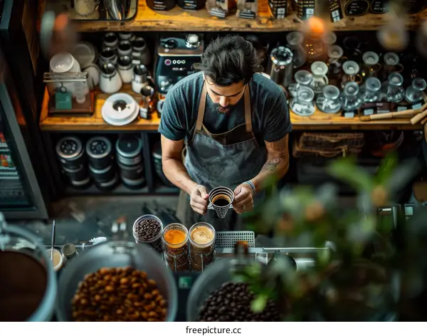Barista making coffee in a coffee shop