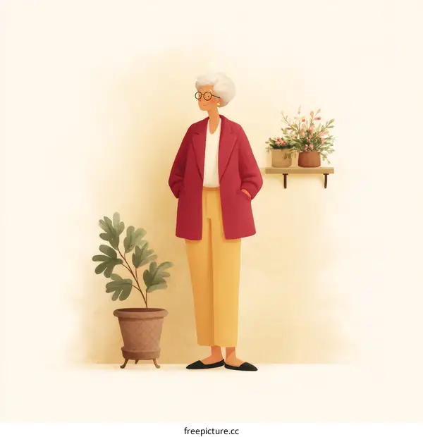 Stylish Senior Woman in a Cozy Red Coat