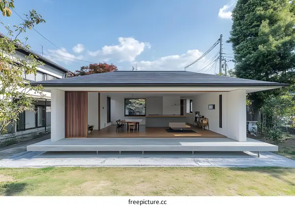 Modern Japanese House with Open Floor Plan and Patio