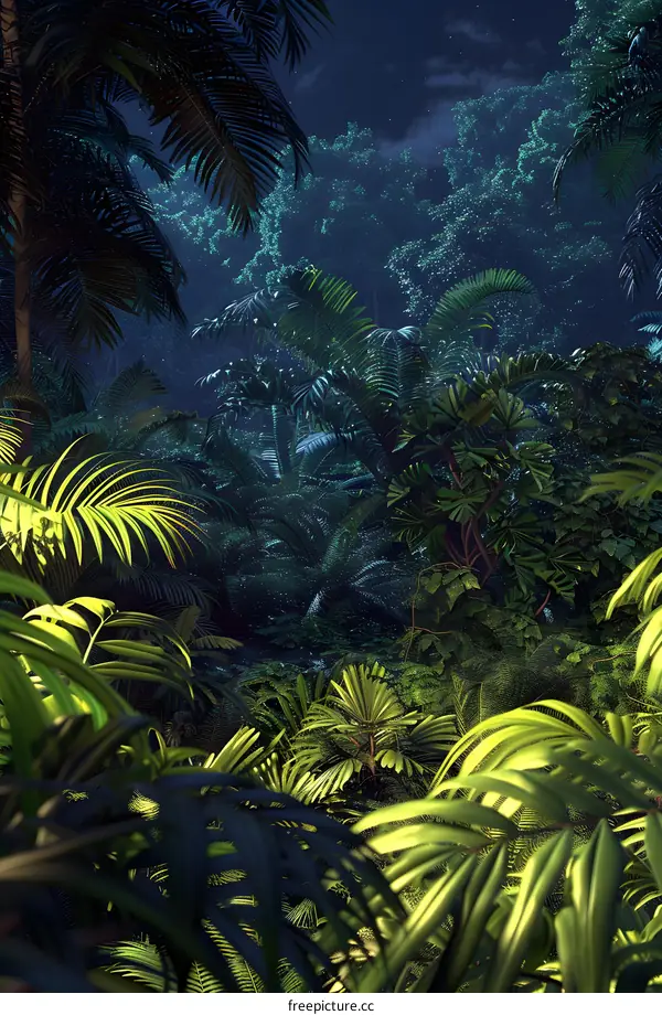 Tropical Rainforest Night Landscape Illustration