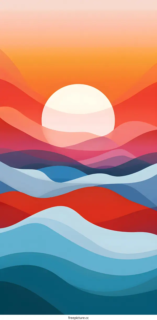 Abstract Sunset Landscape with Colorful Waves