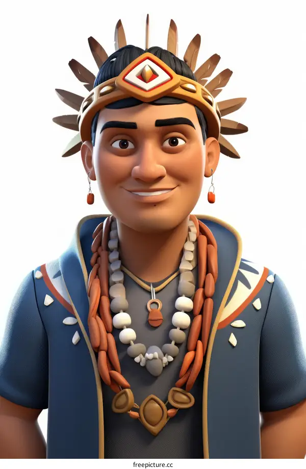A cartoon character of a Native American man