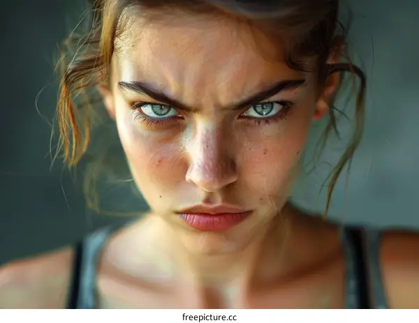 Close-up Portrait of a Caucasian Woman with Intense Expression