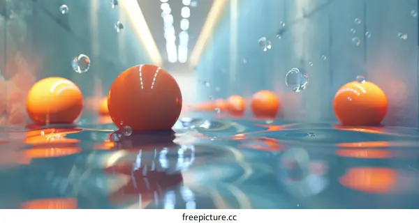 Abstract Orange Spheres Floating on Blue Water