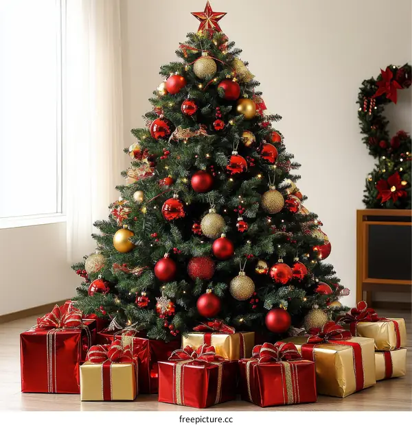 Christmas Tree with Gifts and Decorations