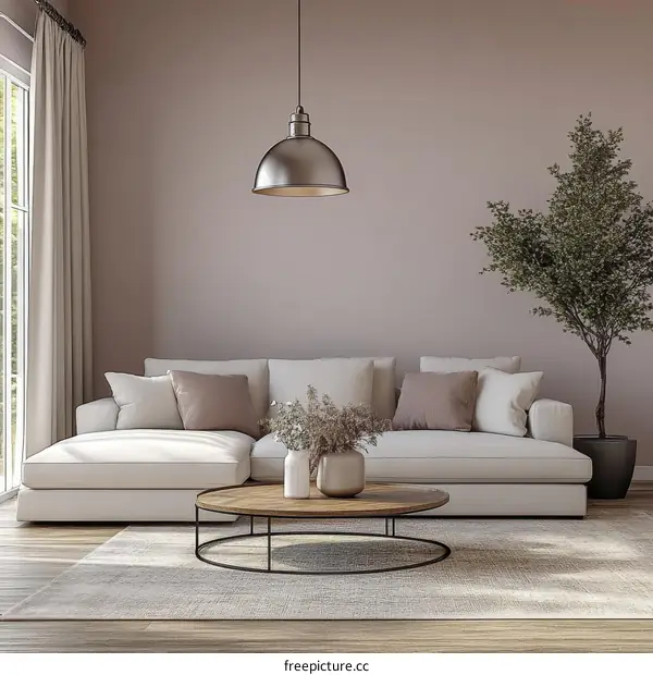 Modern Beige Living Room Interior Design Illustration