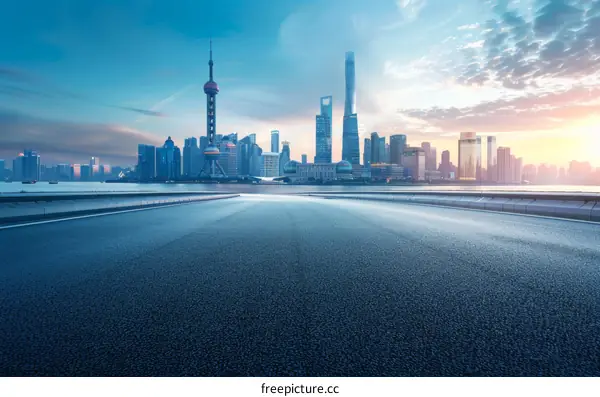 Oriental Pearl Tower and Shanghai cityscape at sunrise