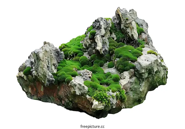 Green Mossy Rocks Isolated On White Background