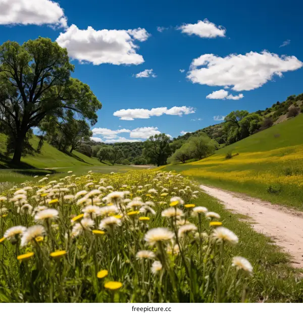 Dirt road through a lush green valley