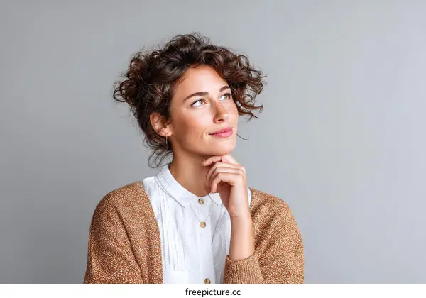 Thoughtful Woman Portrait Studio Shot