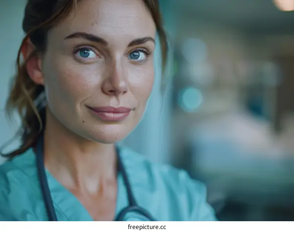 Portrait of a Confident Female Doctor in Scrubs