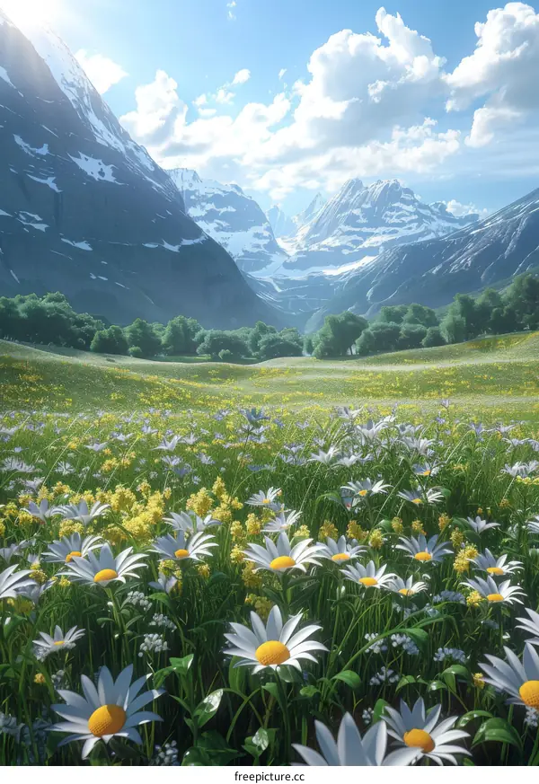 Mountain Meadow with Blooming Wildflowers