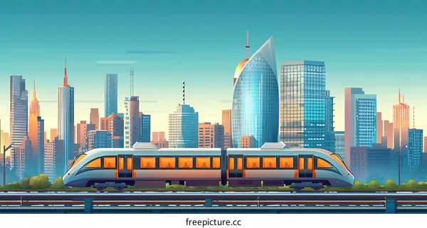 Modern City Train Illustration