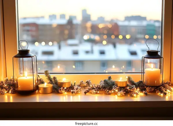 Cozy Winter Window Decor with Candles