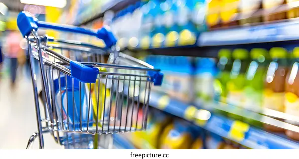 Blue Shopping Cart in Super Market