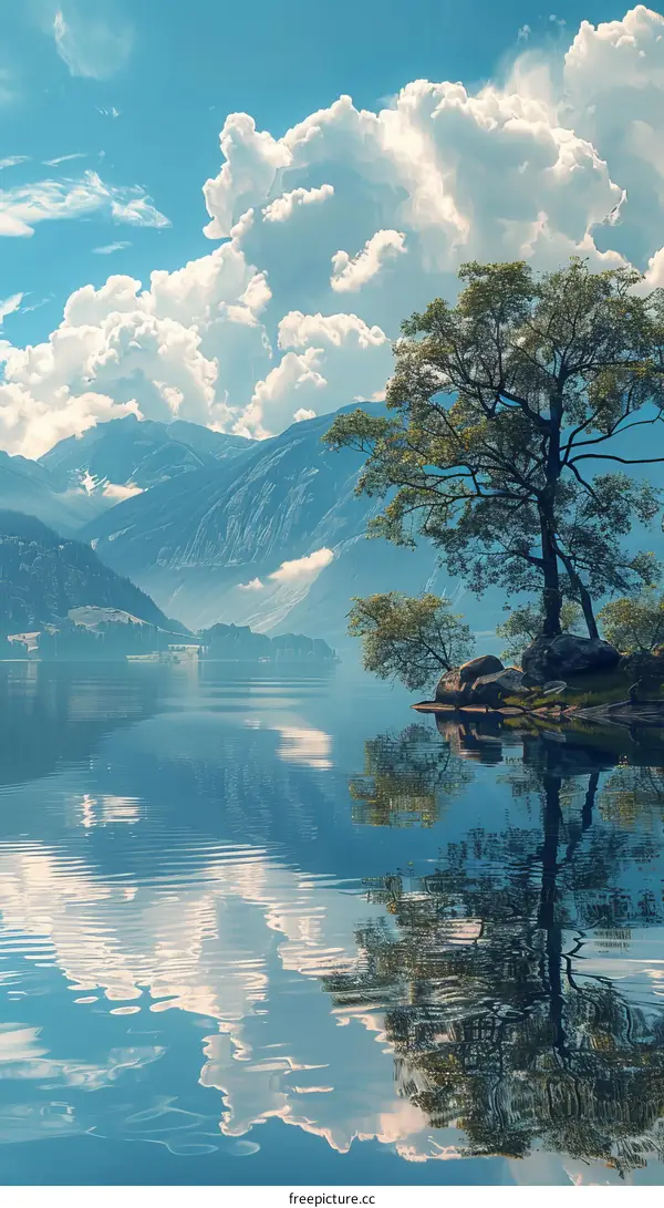 Tranquil Lake Reflection with Mountain Peaks