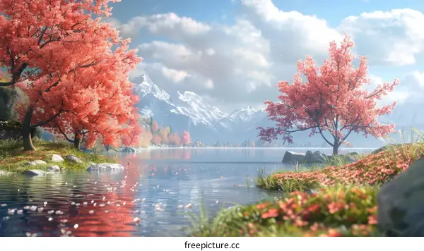Tranquil Lake in a Picturesque Mountainous Landscape with Vibrant Trees