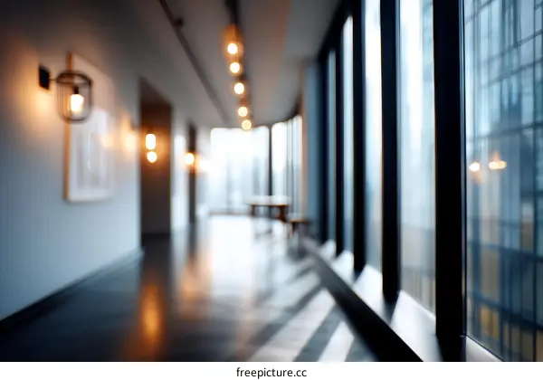 Modern Office Corridor with Large Windows