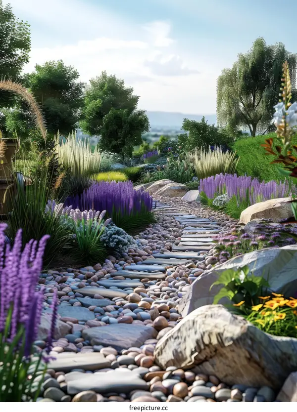 A Stone Path Through a Lush Garden