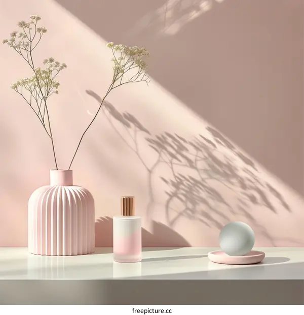 Minimalist Still Life with Pink Vase and Dried Flowers