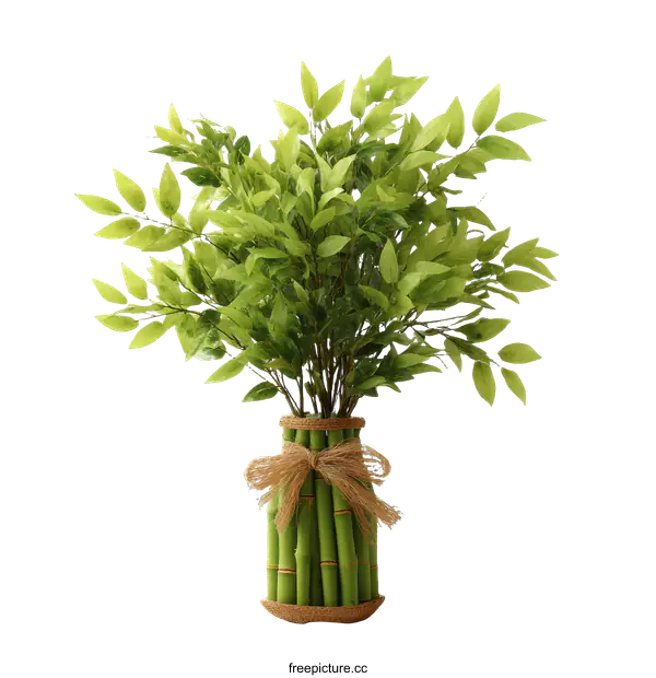 [Transparent Background PNG]Green Bamboo Plant in Decorative Vase