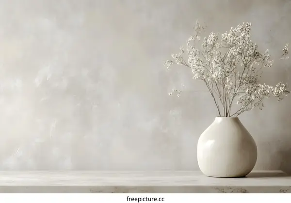 White Vase with Dried Flowers on a Table with a Light Background
