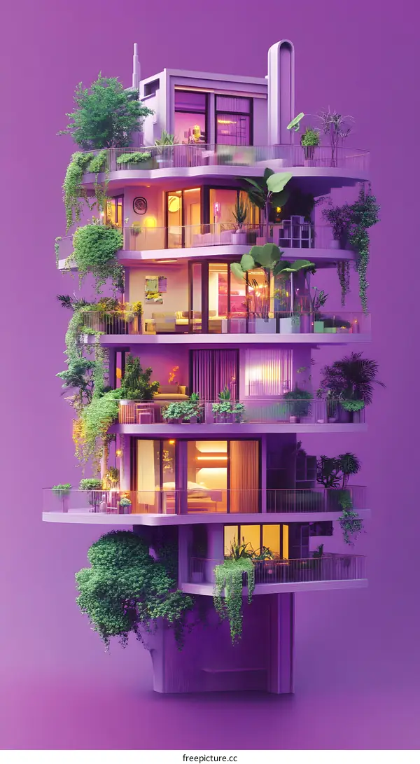 Modern Apartment Building With Green Plants and Balconies