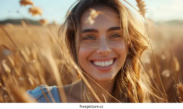 Smiling Woman in a Golden Field