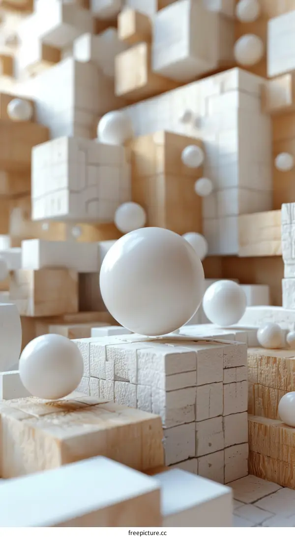 Abstract Geometric Spheres on Wooden Plinth