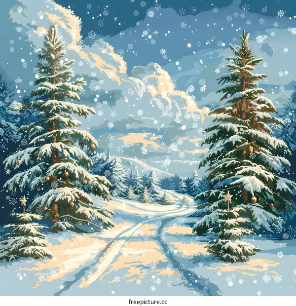 Snowy path in the woods