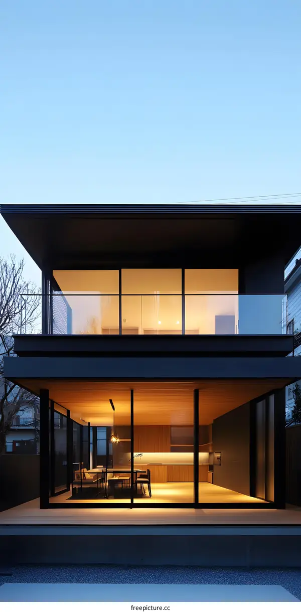 Modern Black and Wood House with Glass Walls
