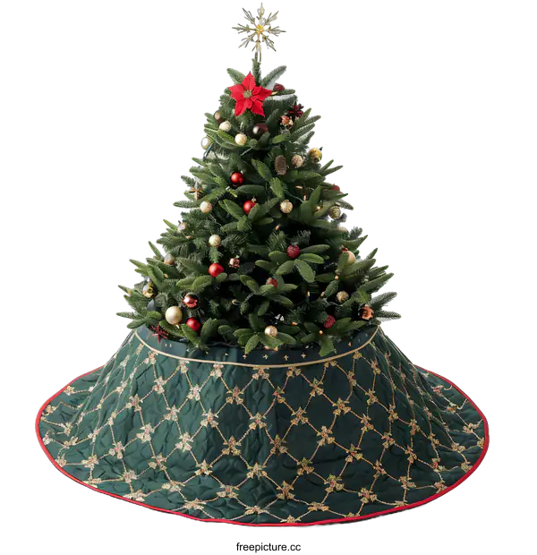 [Transparent Background PNG]Christmas Tree Skirt With Green And Gold Design