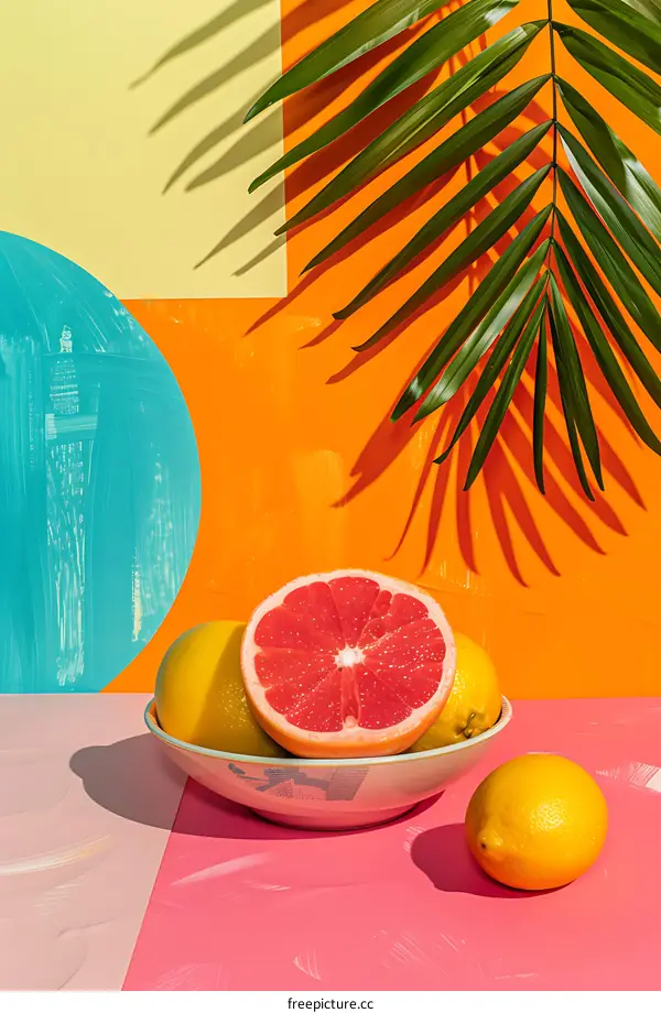 Summer Fruit Still Life with Palm Leaf