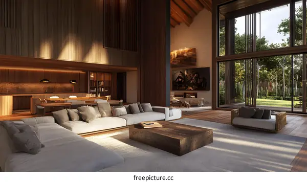 Modern Open Concept Living Room Interior Design With Large Windows