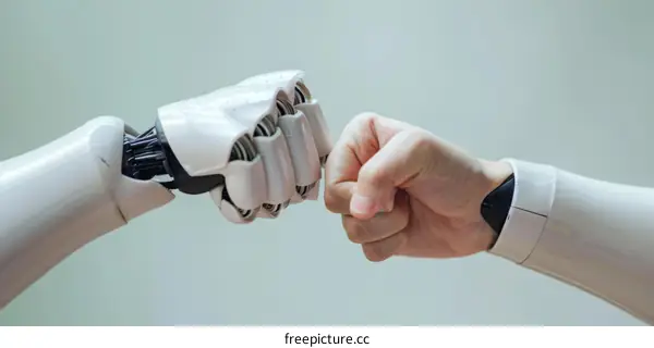 A robot and a human bumping fists